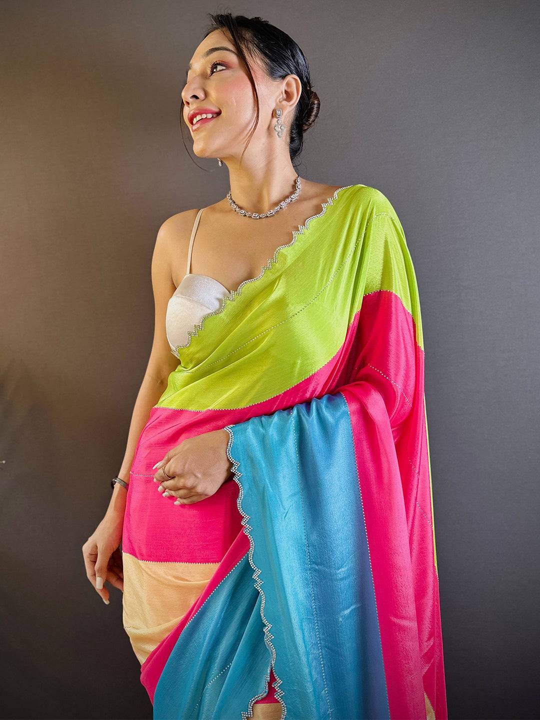 Vibrant Poly Chiffon Swaroki Work Saree