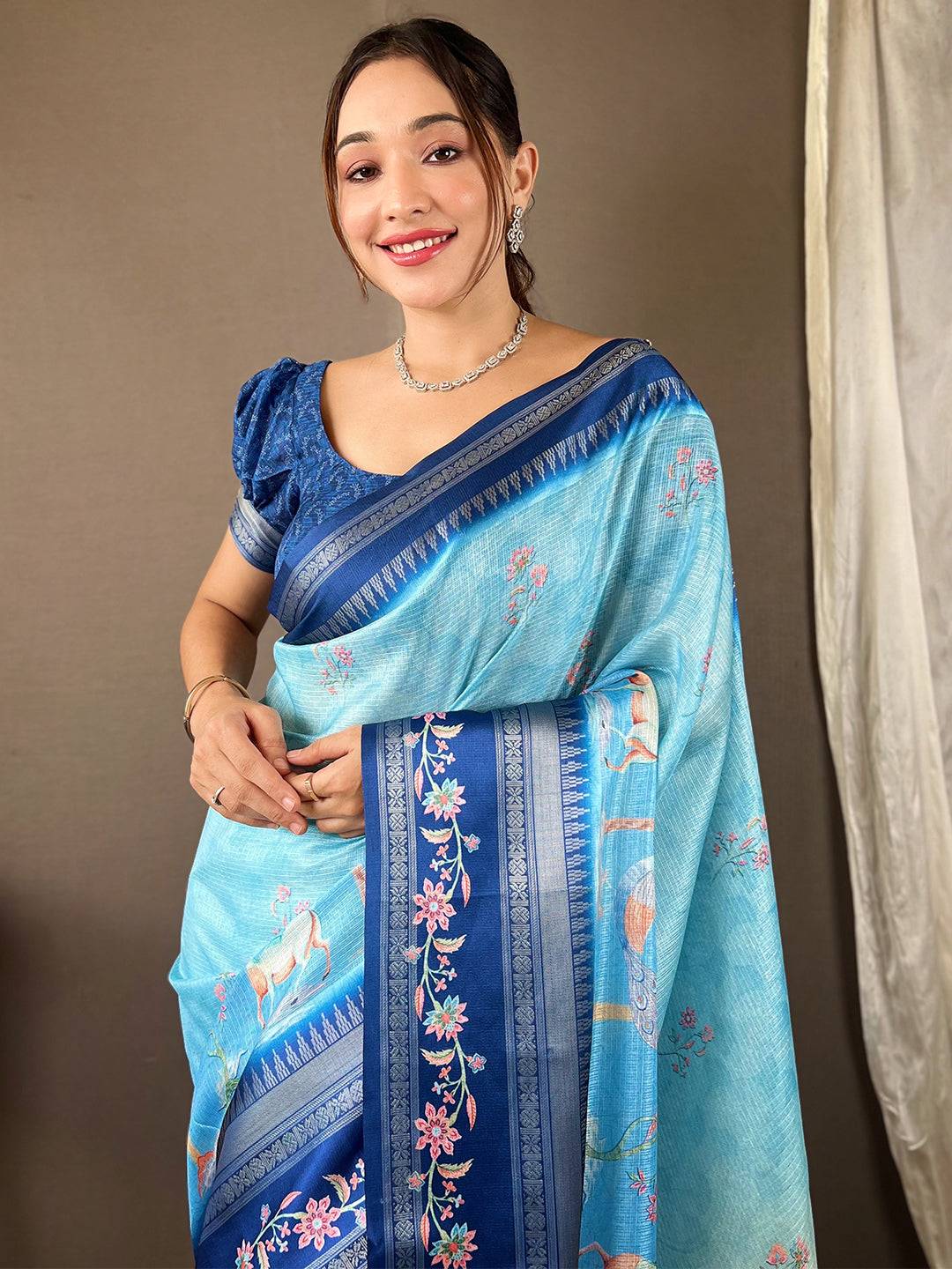 Powder Blue Kota Satin Border Saree