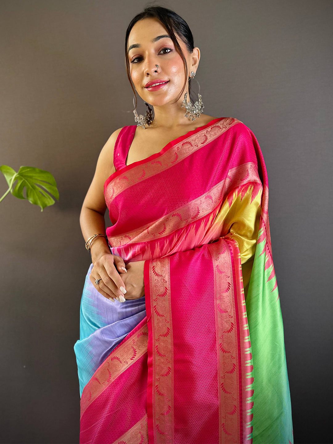 Vibrant Rainbow Ikkat Silk Saree