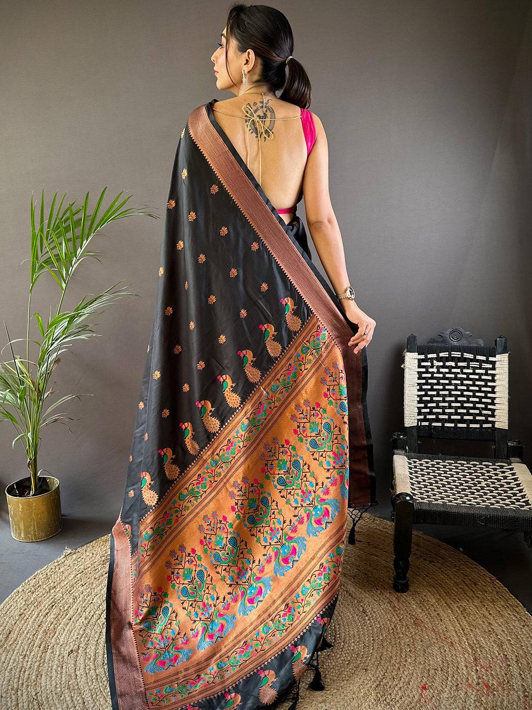 Copper Allure Soft Silk Black Saree