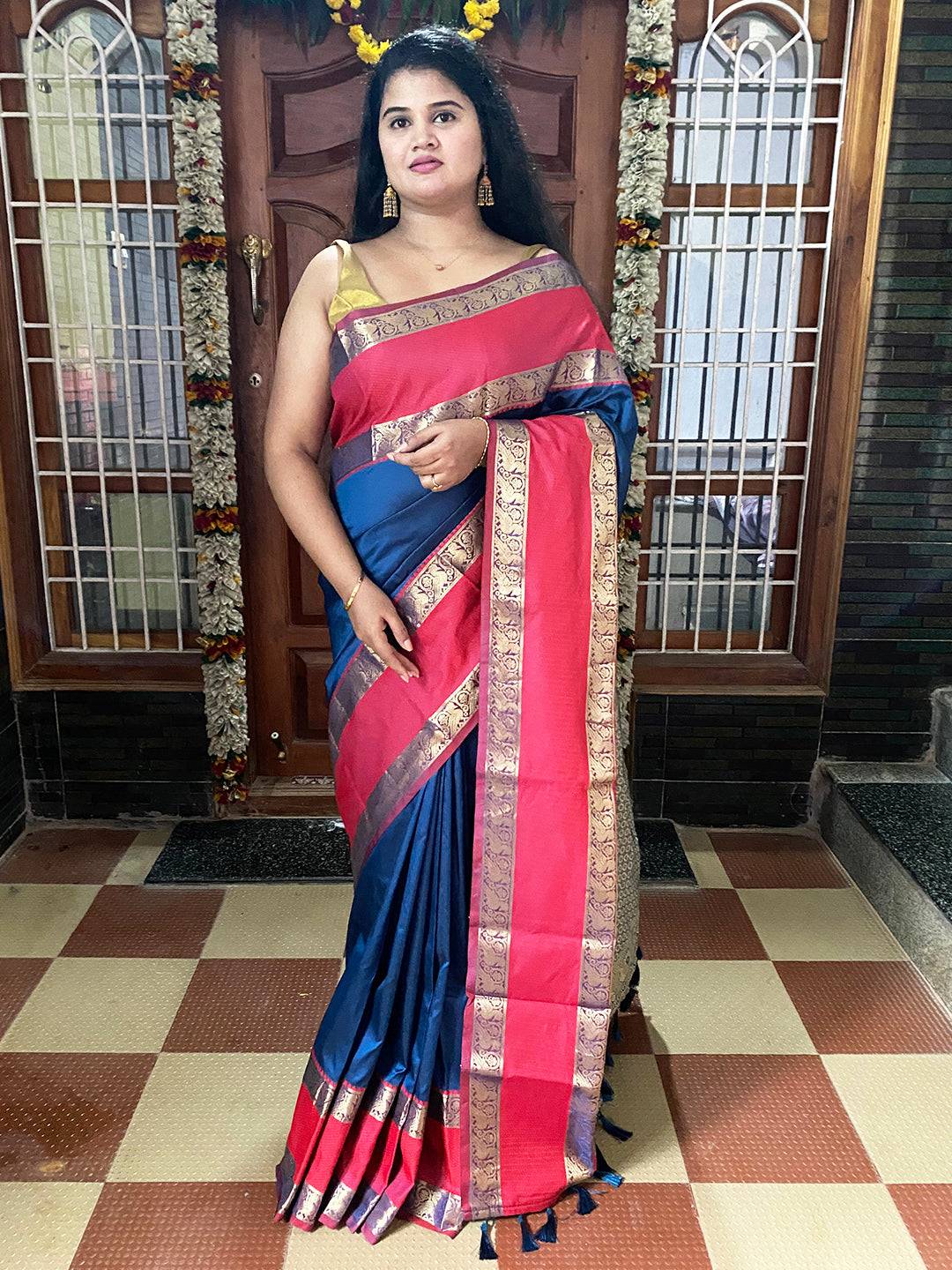 Royal Blue Elegance Kanchi Zari Silk Saree