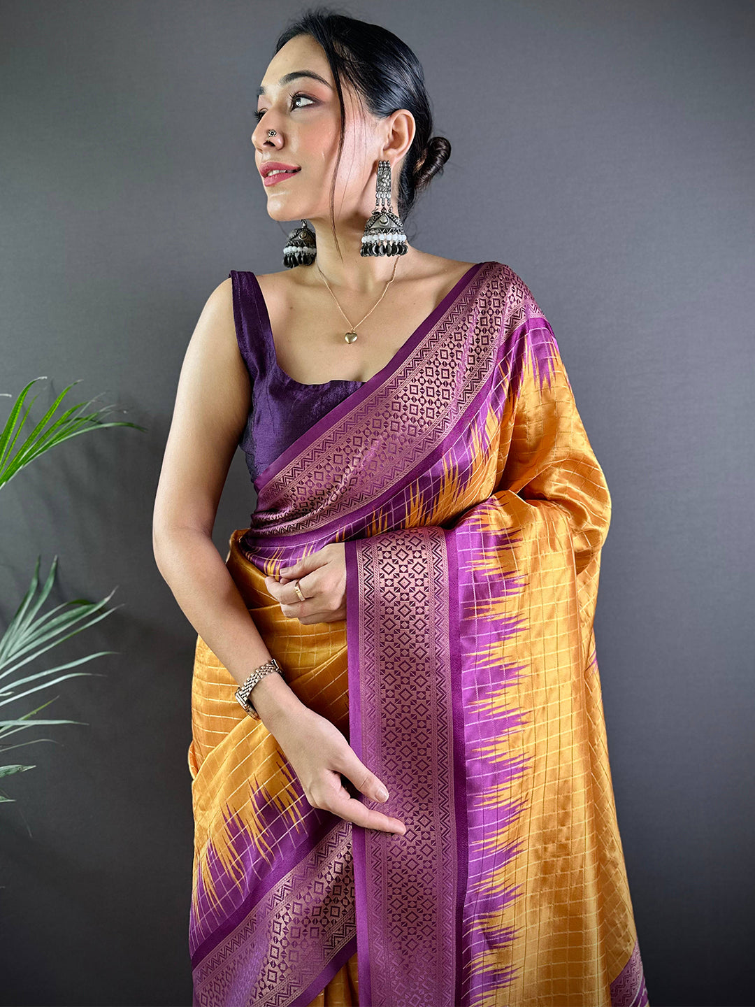 Desert Gold Chex Banarasi Silk Saree