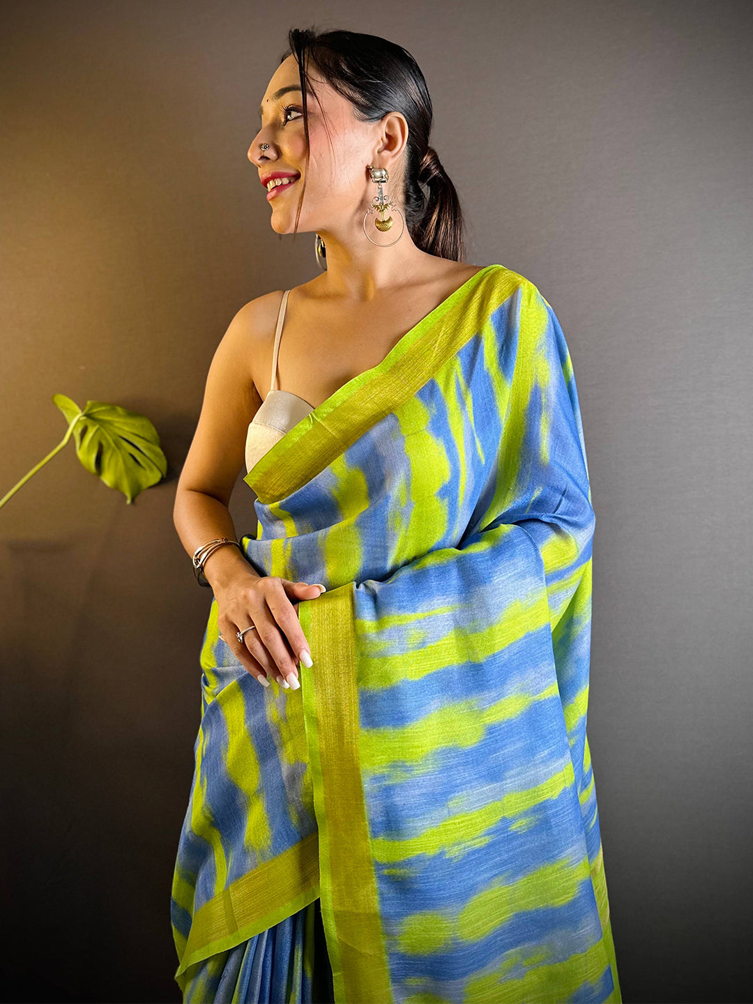 Multi Shibori Print Linen Saree