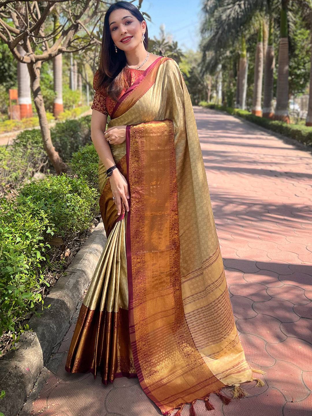 Golden kanjivaram soft silk buy saree| stylebypanaash saree