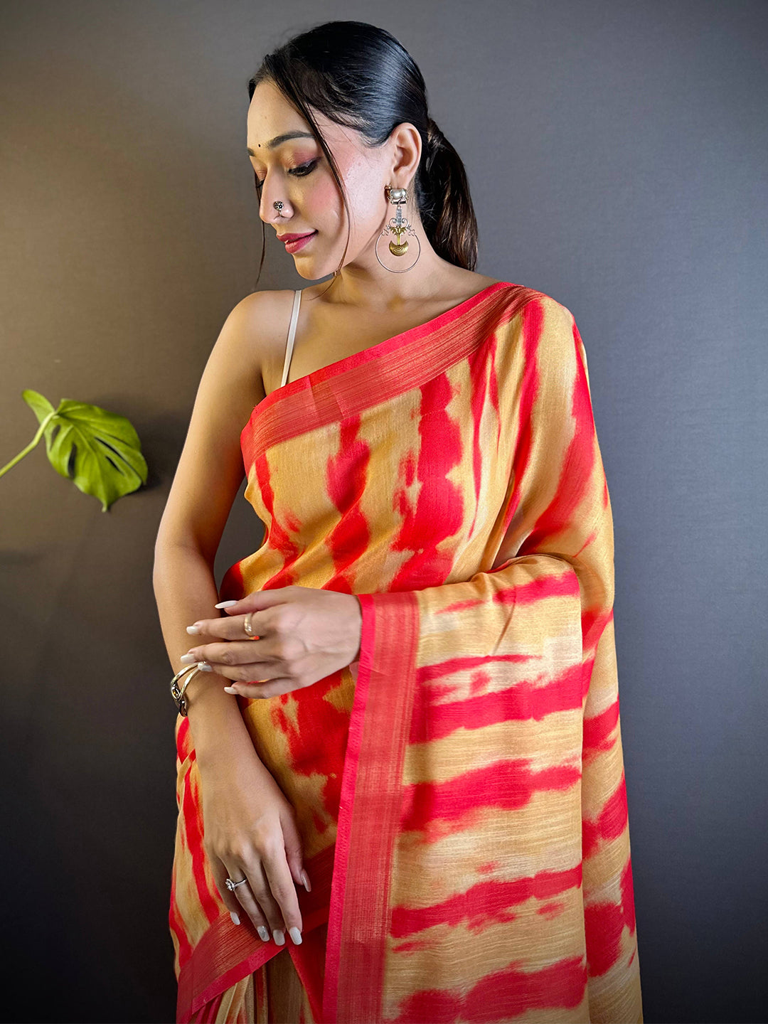 Marigold Shibori Print Linen Saree