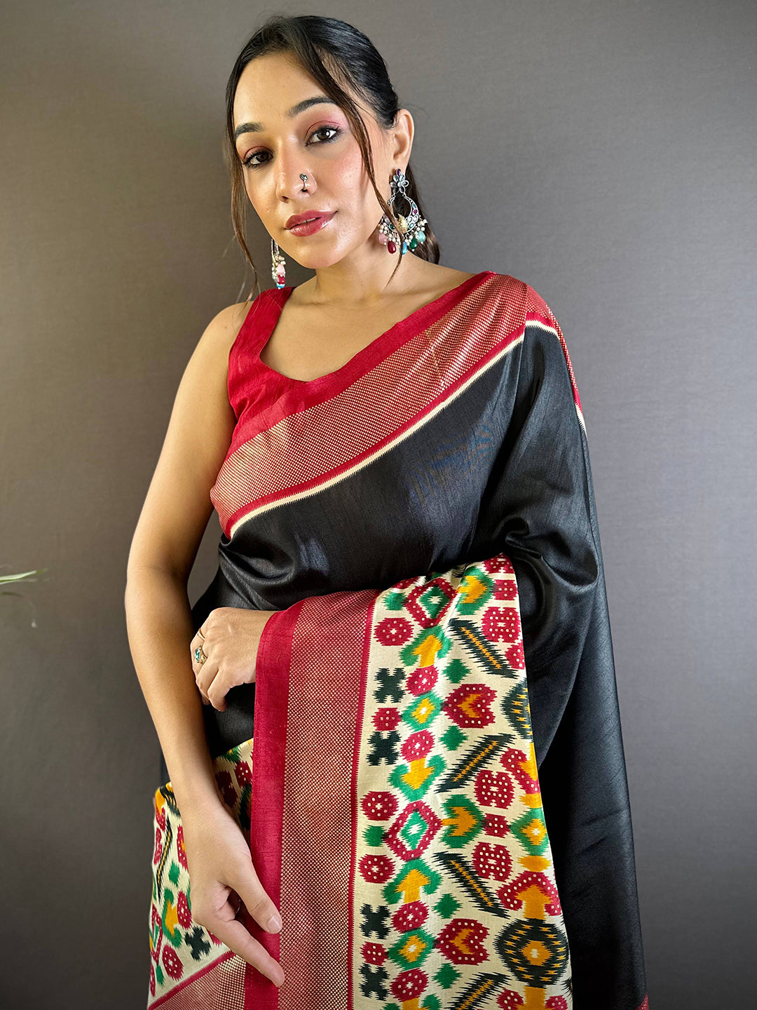 Black Patola Print Chanderi Saree