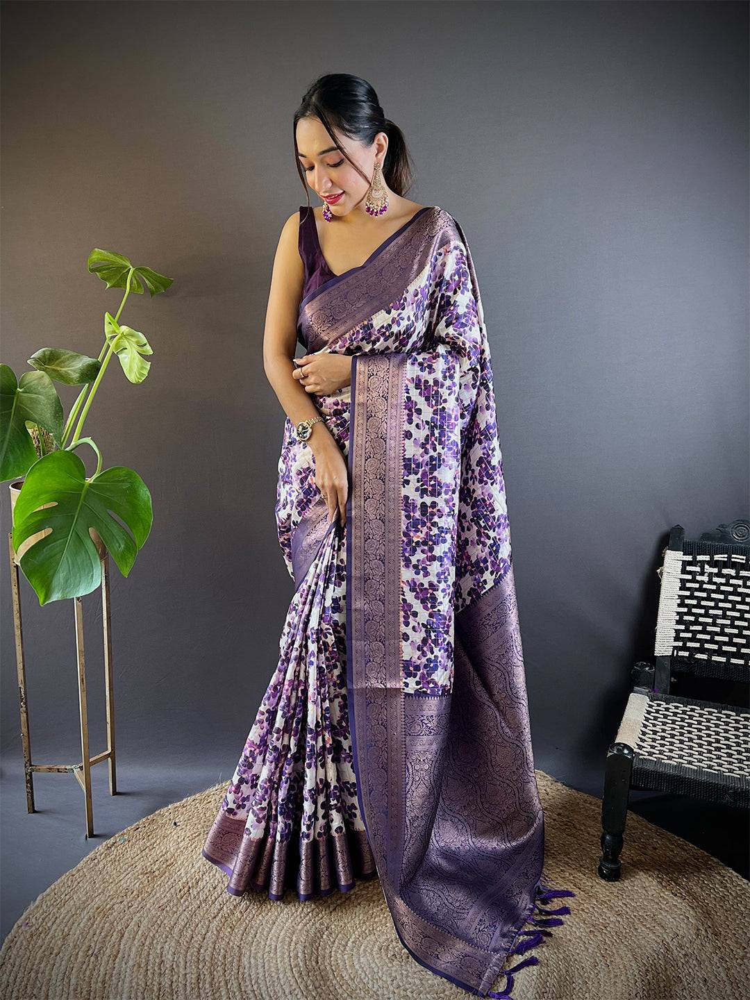 Radiant in Purple Floral Print Saree