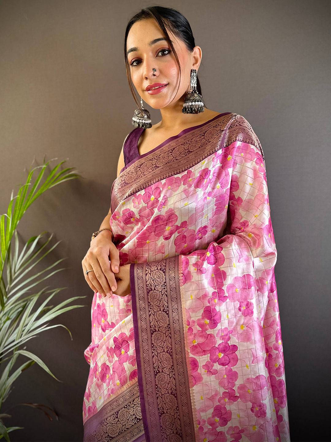 Blush Elegance Pink Floral Saree