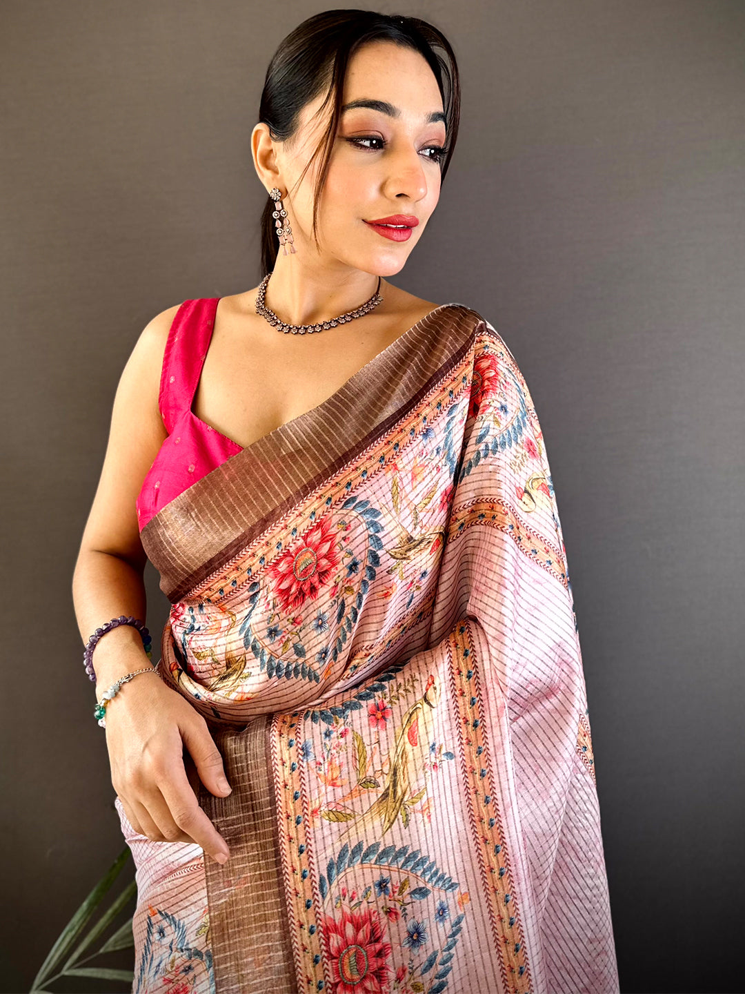 Graceful Pastel Pink Soft Silk Chex Saree