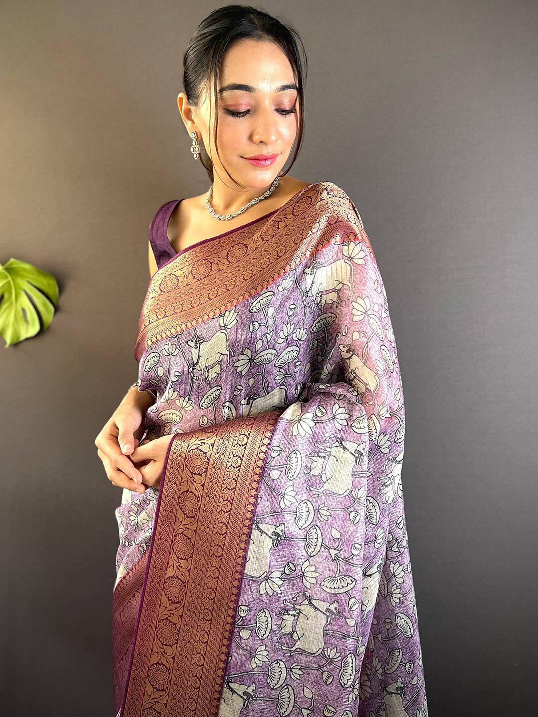 Lavender Kalamkari Kota Saree