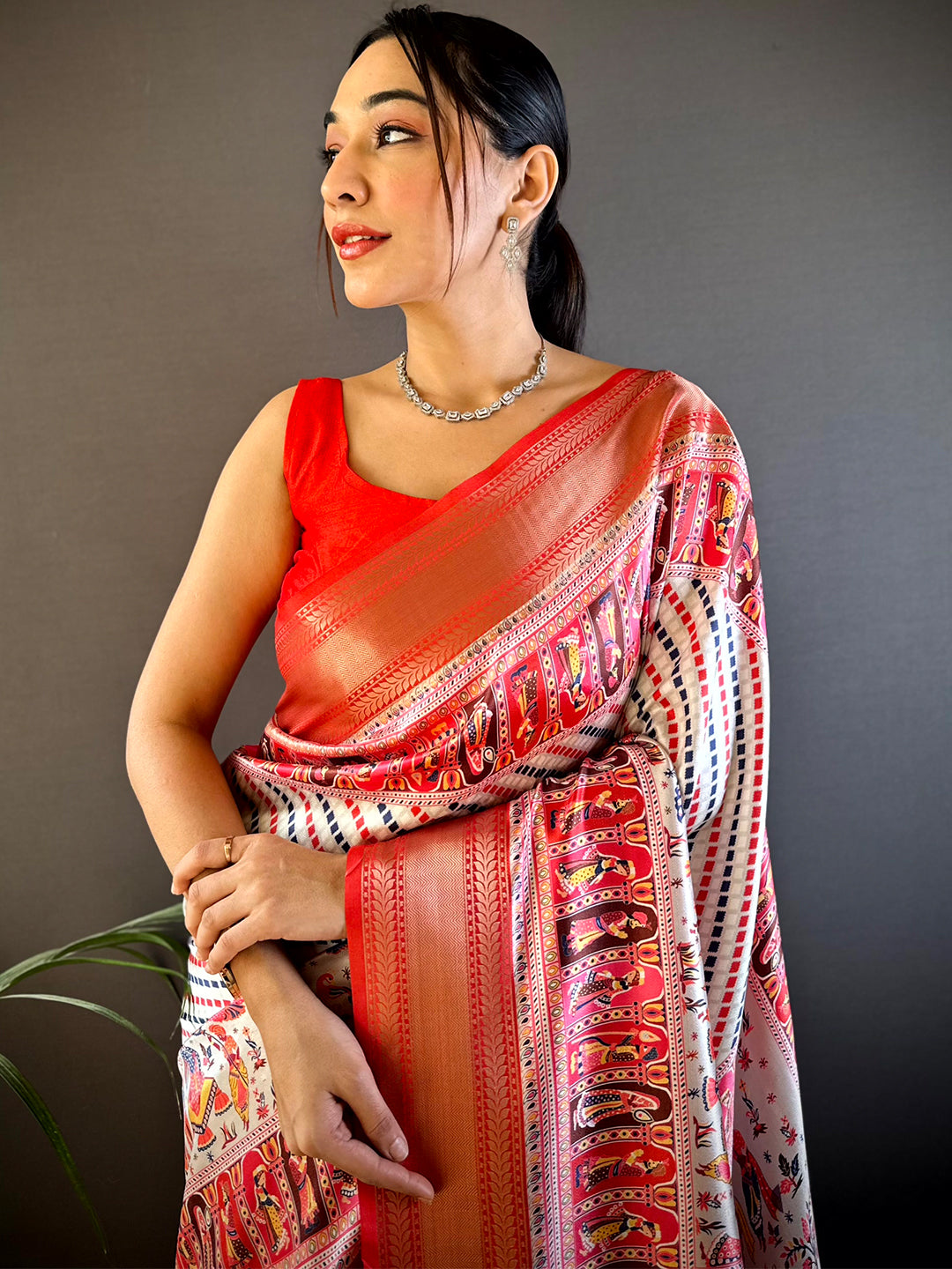 Mughal Kalamkari Print Pashmina Saree