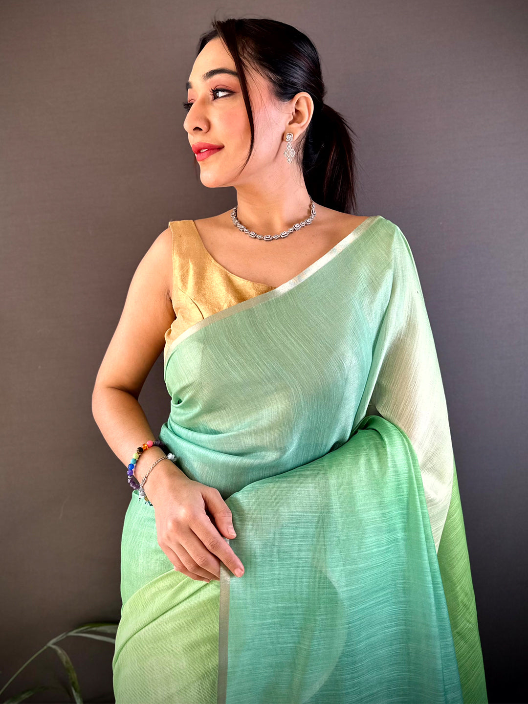 Green Ombre Chanderi Tissue Saree