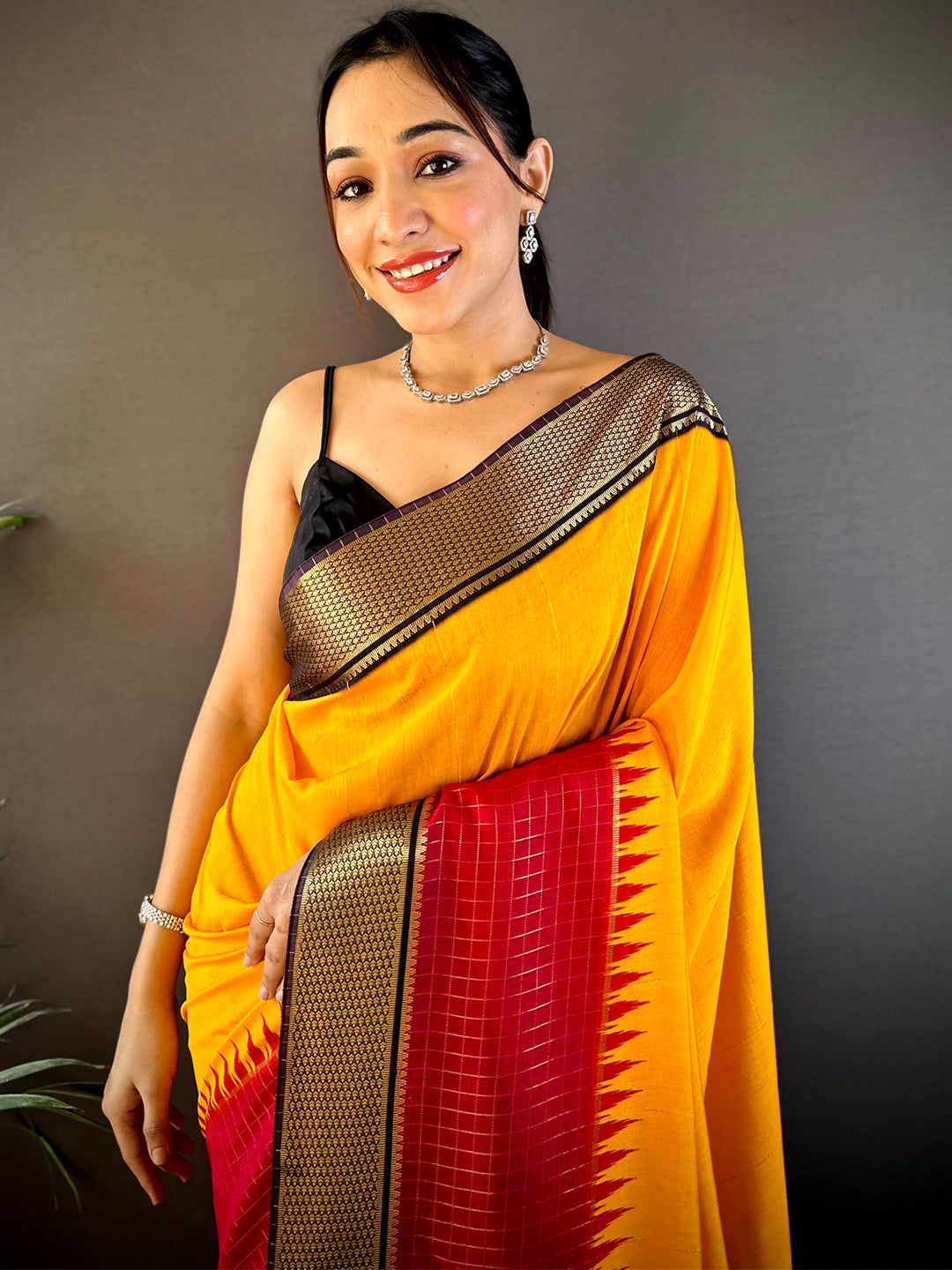 Sunshine Yellow Zari Pallu Cotton Viscose Saree