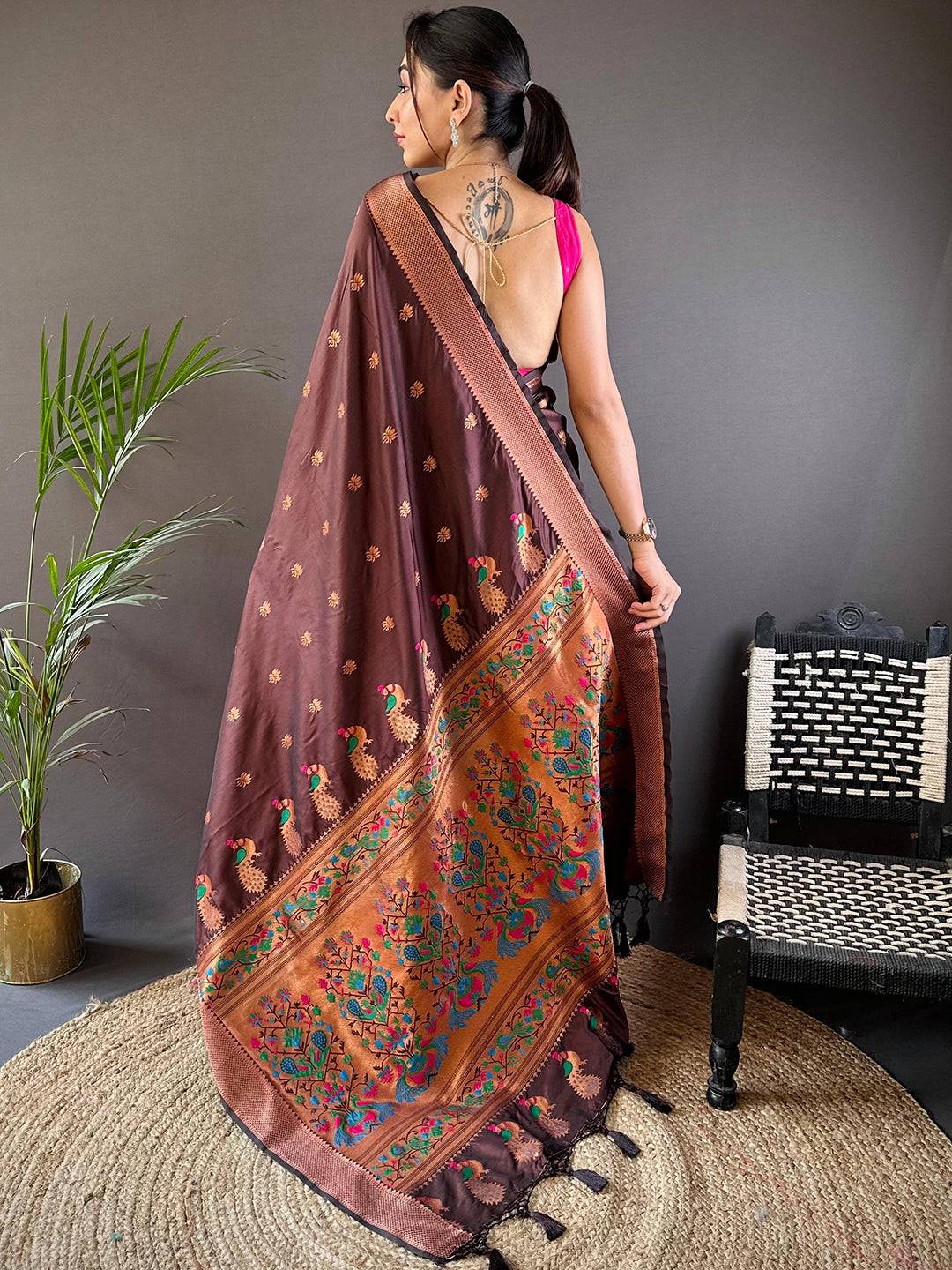 Copper Allure Soft Silk Brown Saree