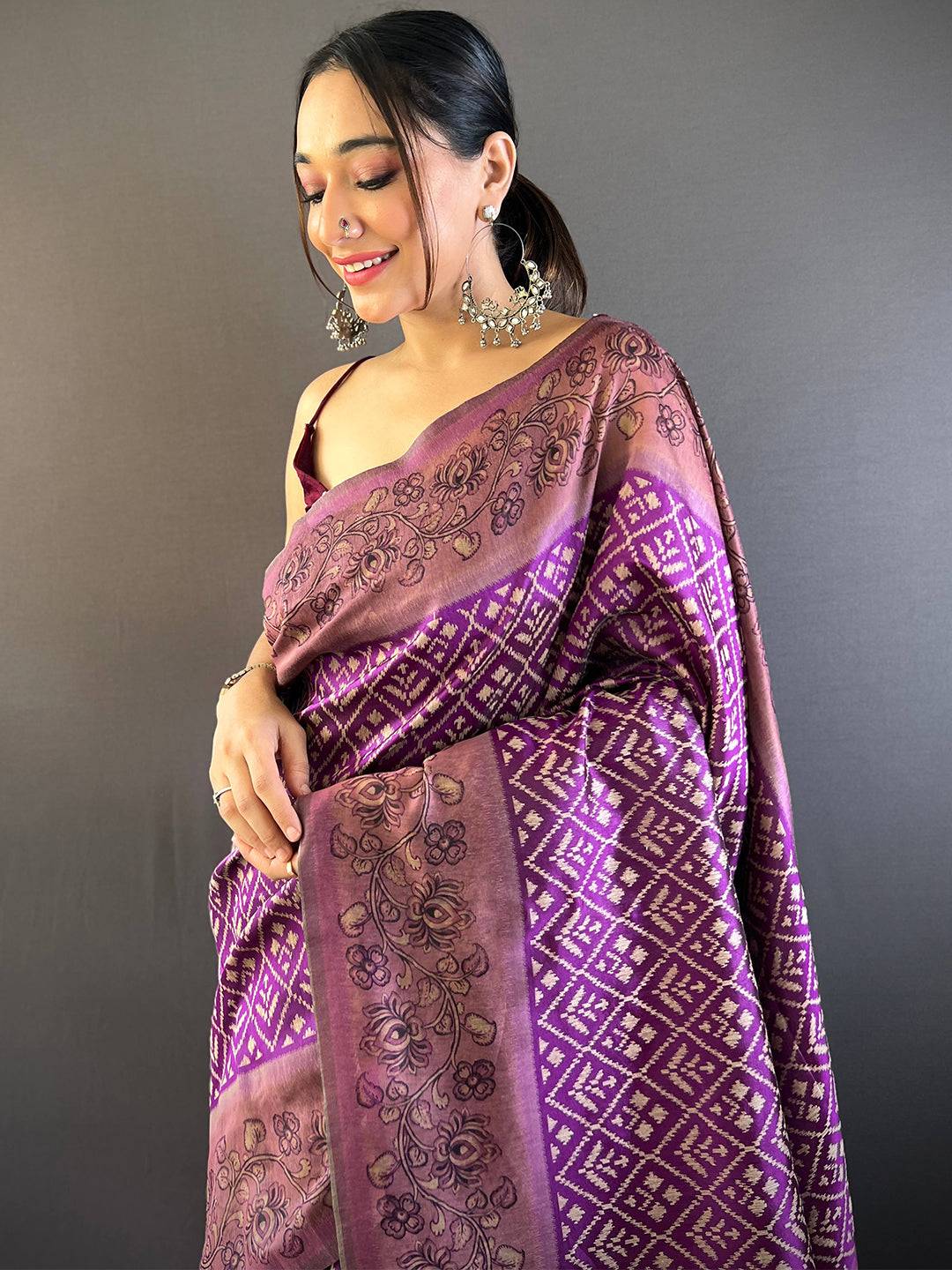 Purple Patola Kalamkari Saree