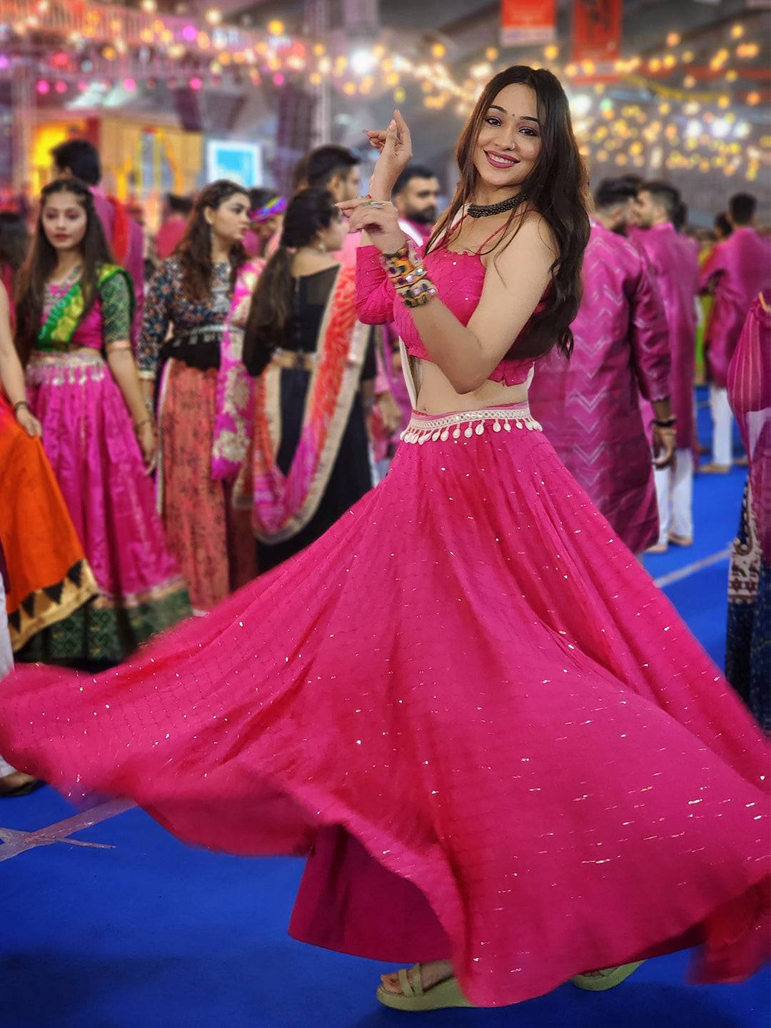 Fuchsia Pink Sequins Work Lehenga