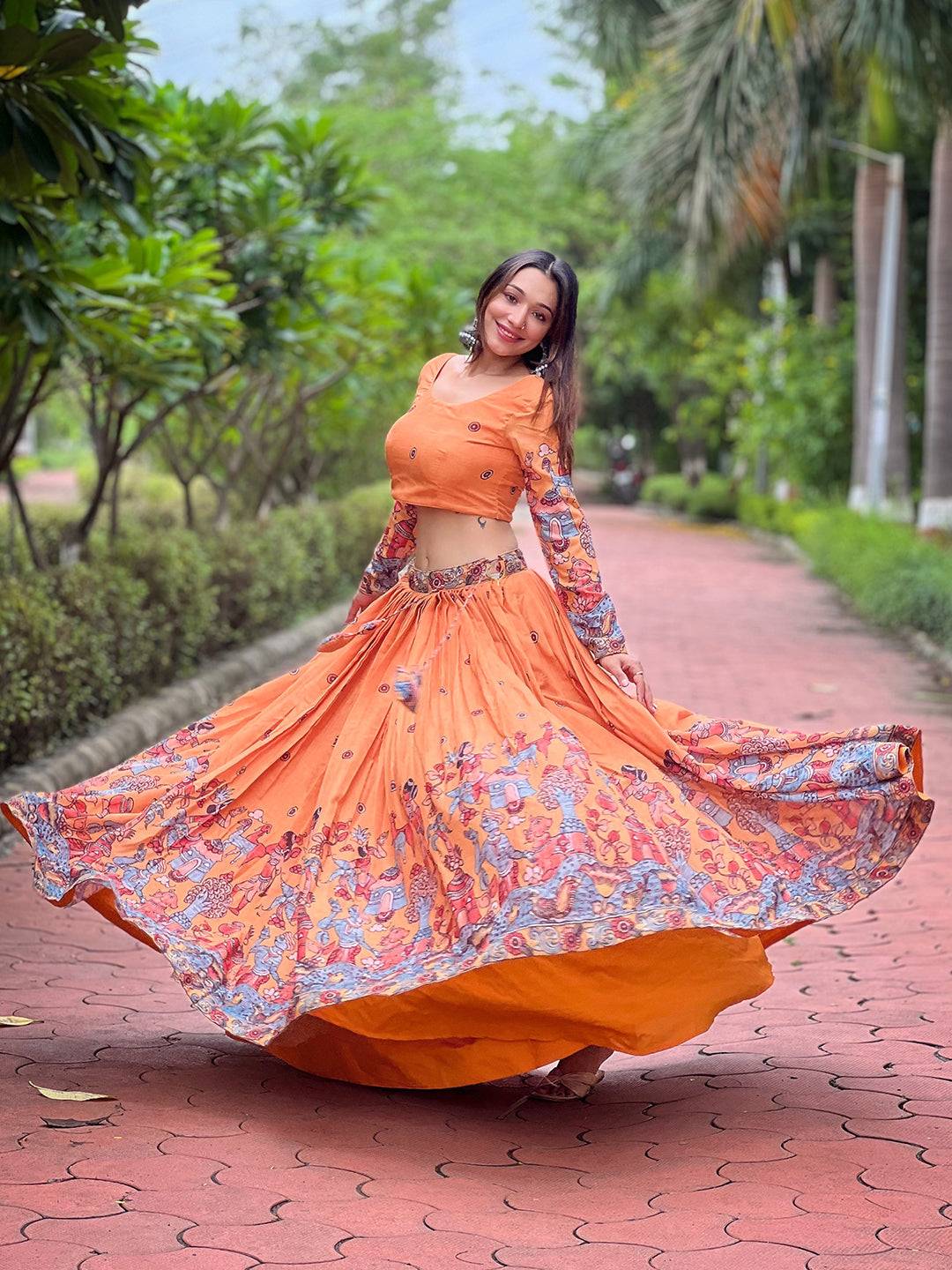 Merigold Yellow Kalamkari Lehenga Set