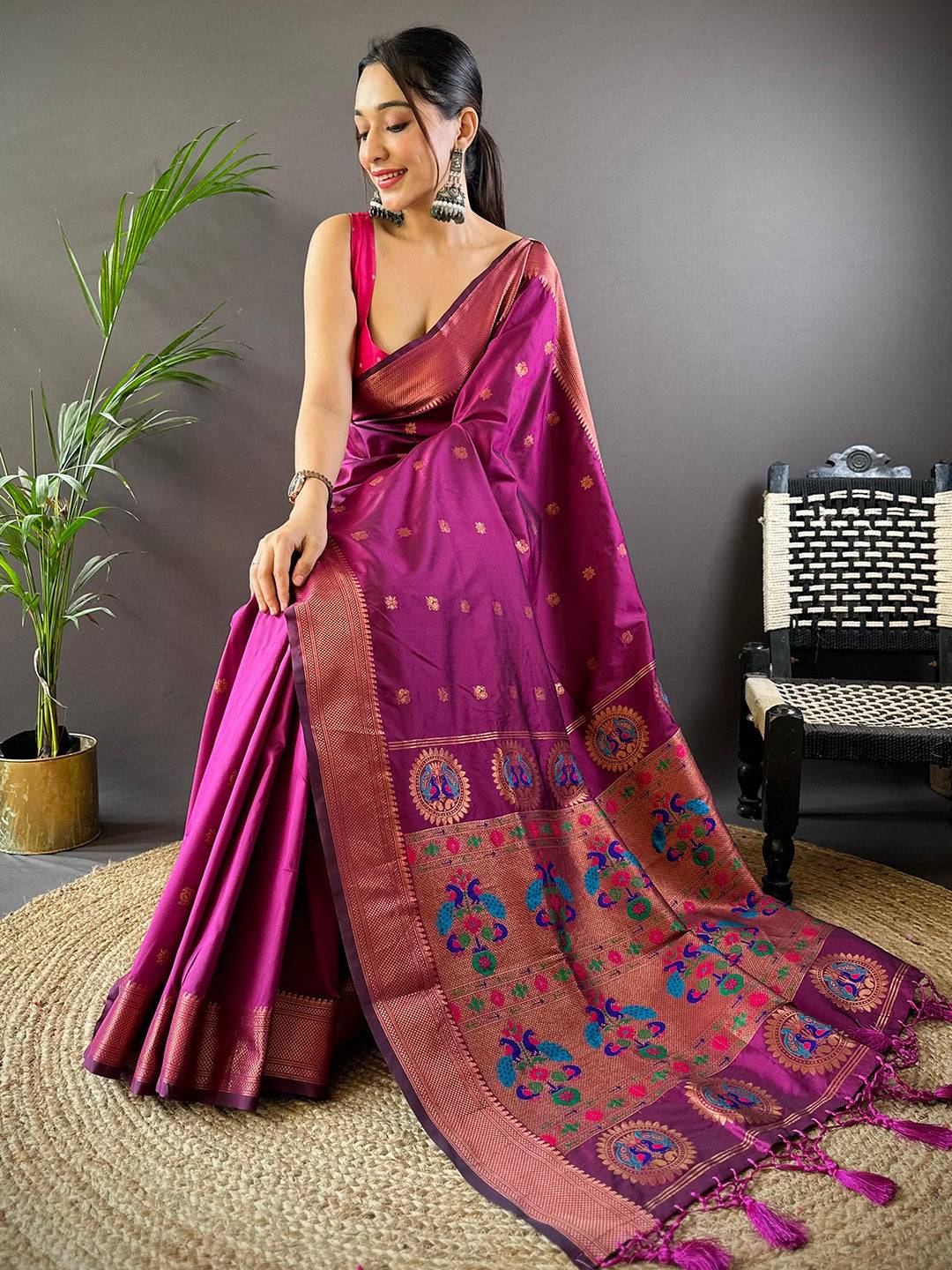 Deep Wine Copper Elegance Soft Silk Saree