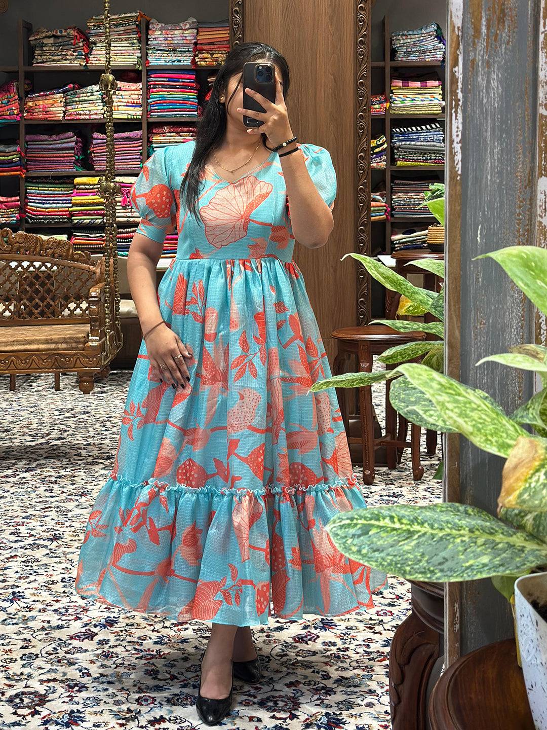 Sea Blue Floral Print Dress