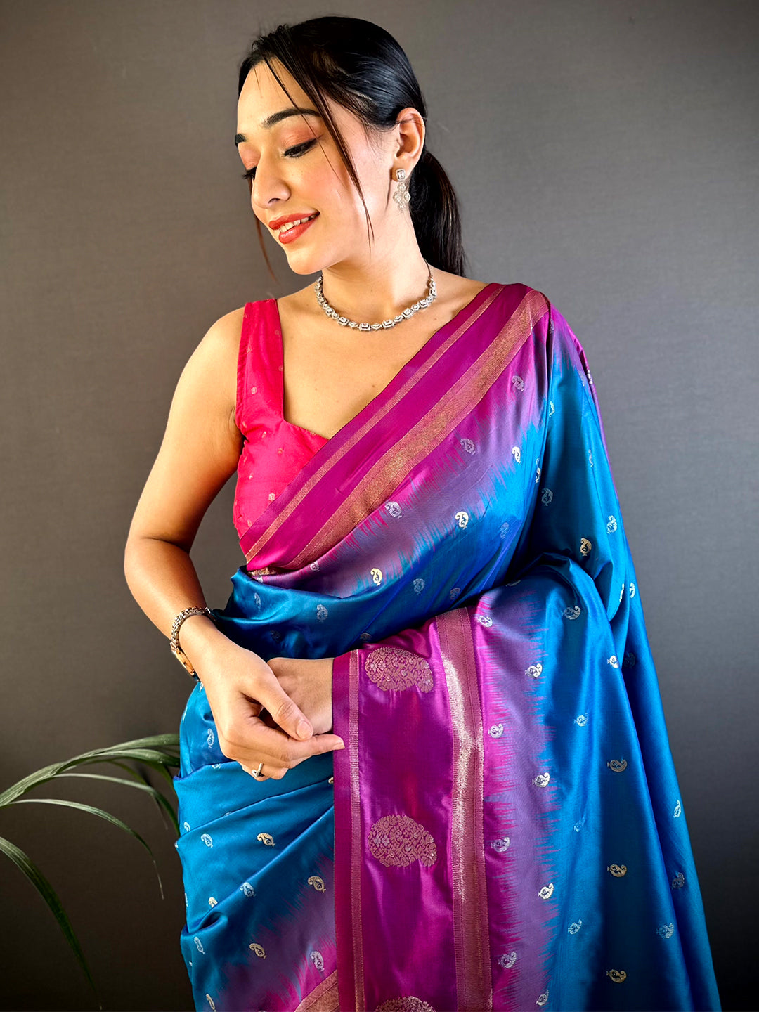 Blue Cationic Soft Silk Saree