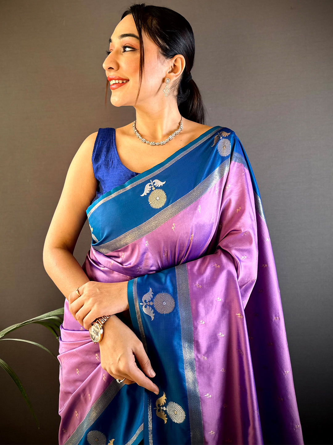 Lavender Cationic Soft Silk Saree