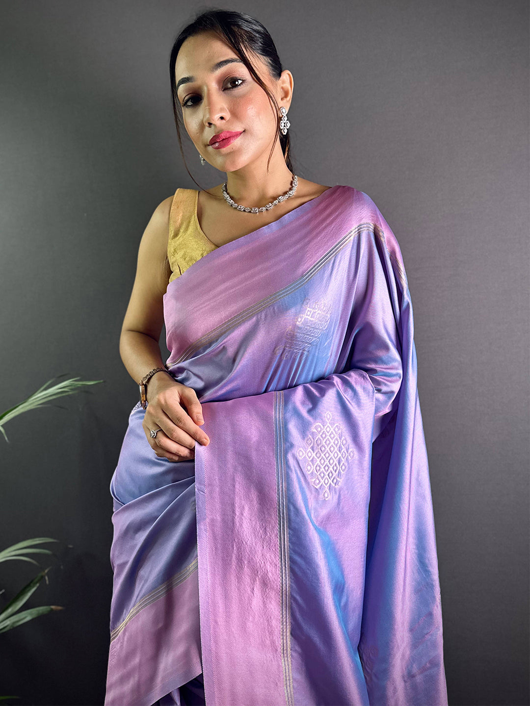 Lavender Blue Kolam Silk Heritage Saree