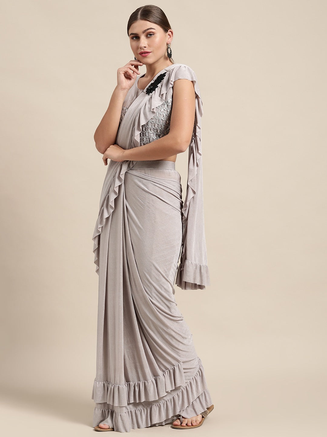  Stylish Grey Colour Solid Print Saree