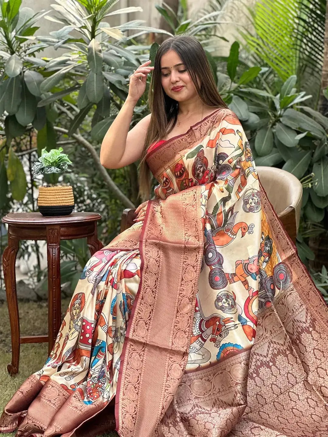 Beautiful Kalamkari digital print saree in soft silk