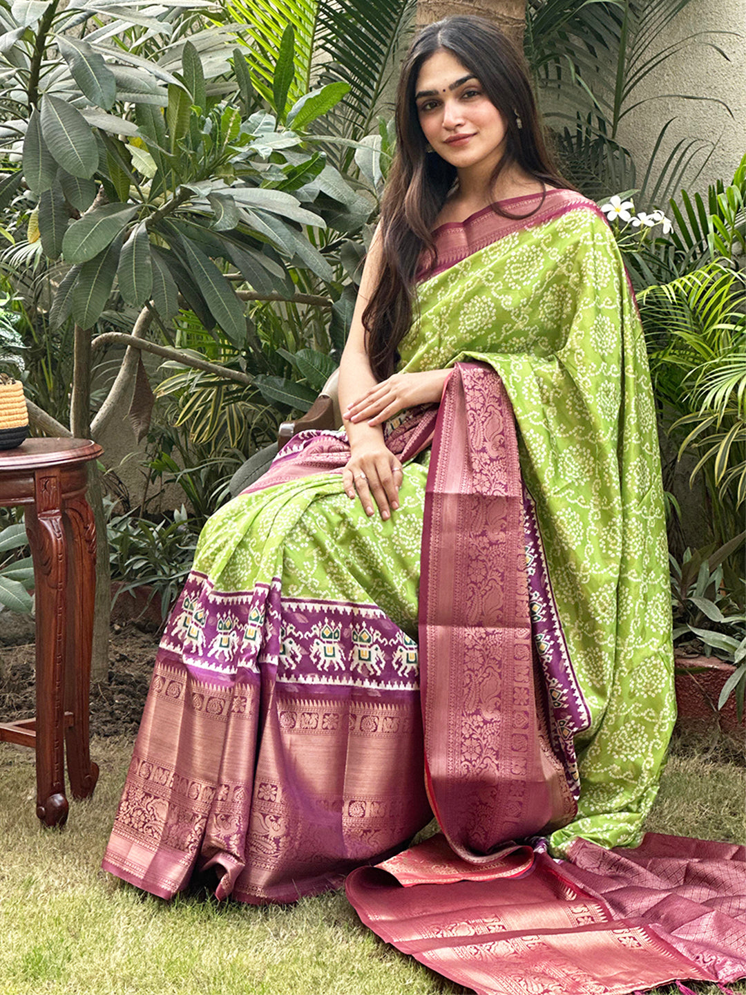 Soft Silk Bandhej Ikkat Digital Printed Saree