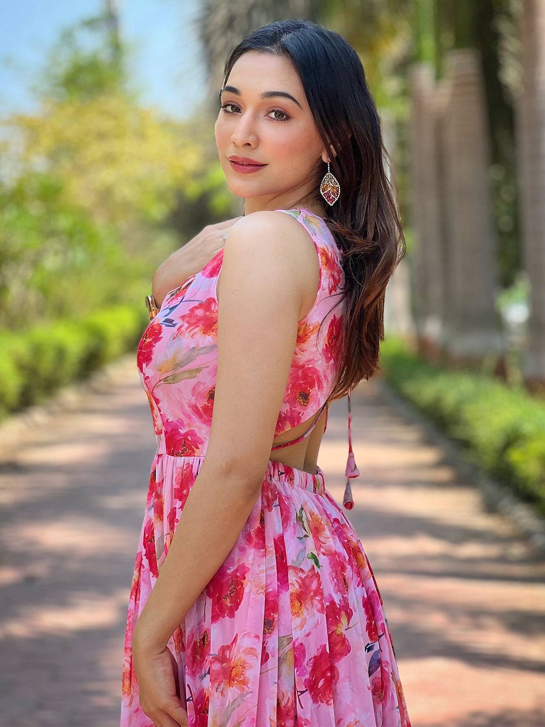 Neon Pink Floral Print Dress