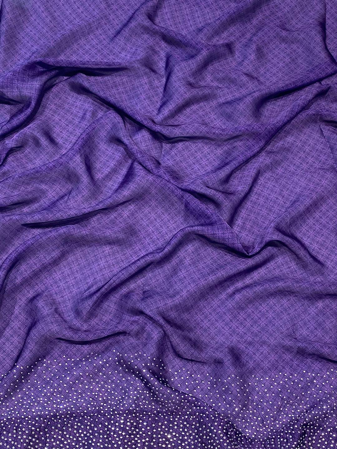 Close-up of lavender satin georgette fabric with floral print