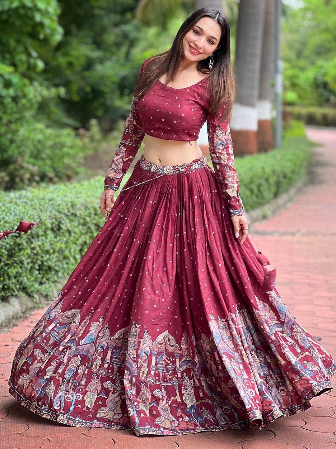 Deep Maroon Kalamkari Lehenga Set