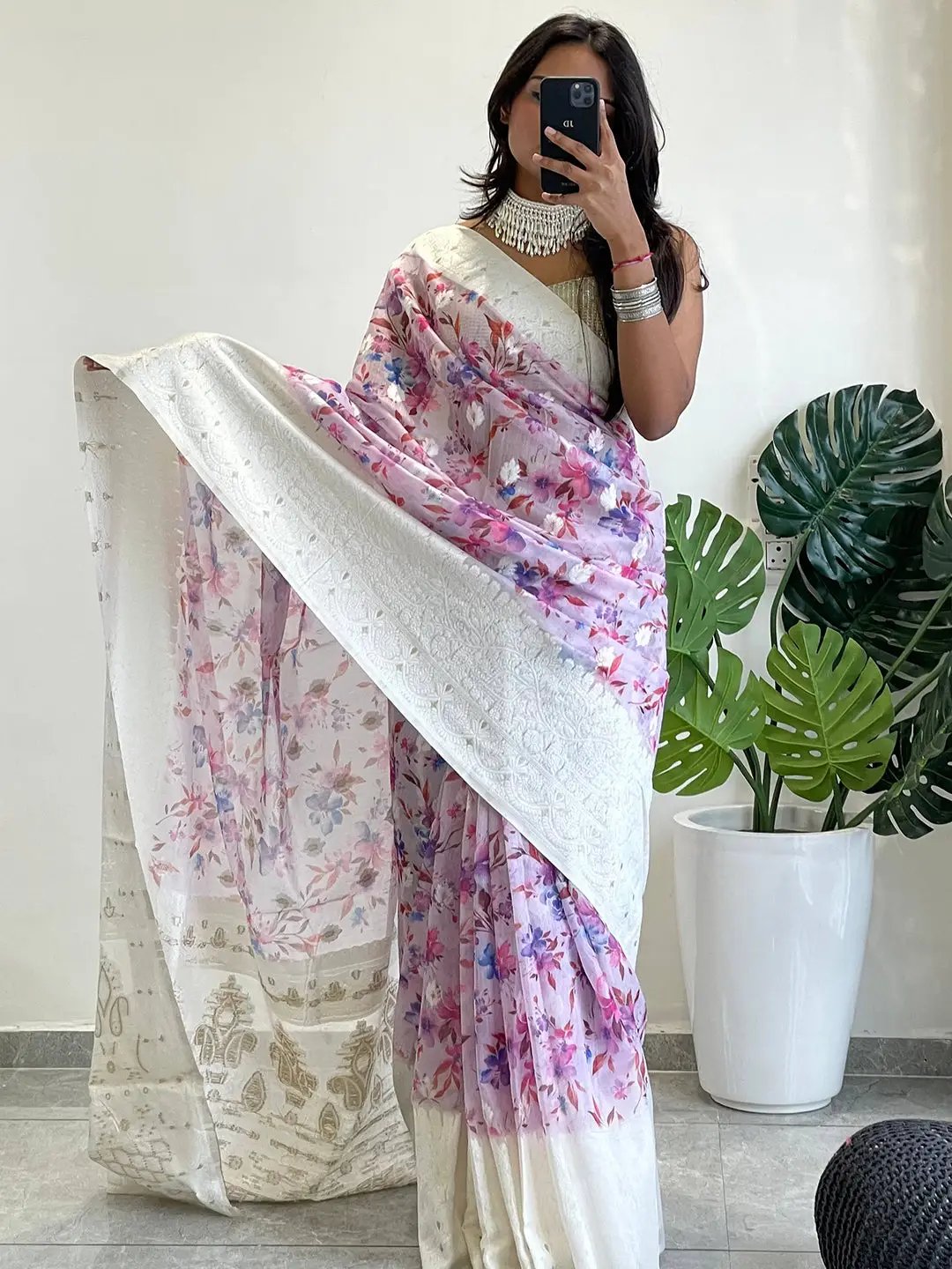 Traditional Bollywood Saree with vibrant floral patterns