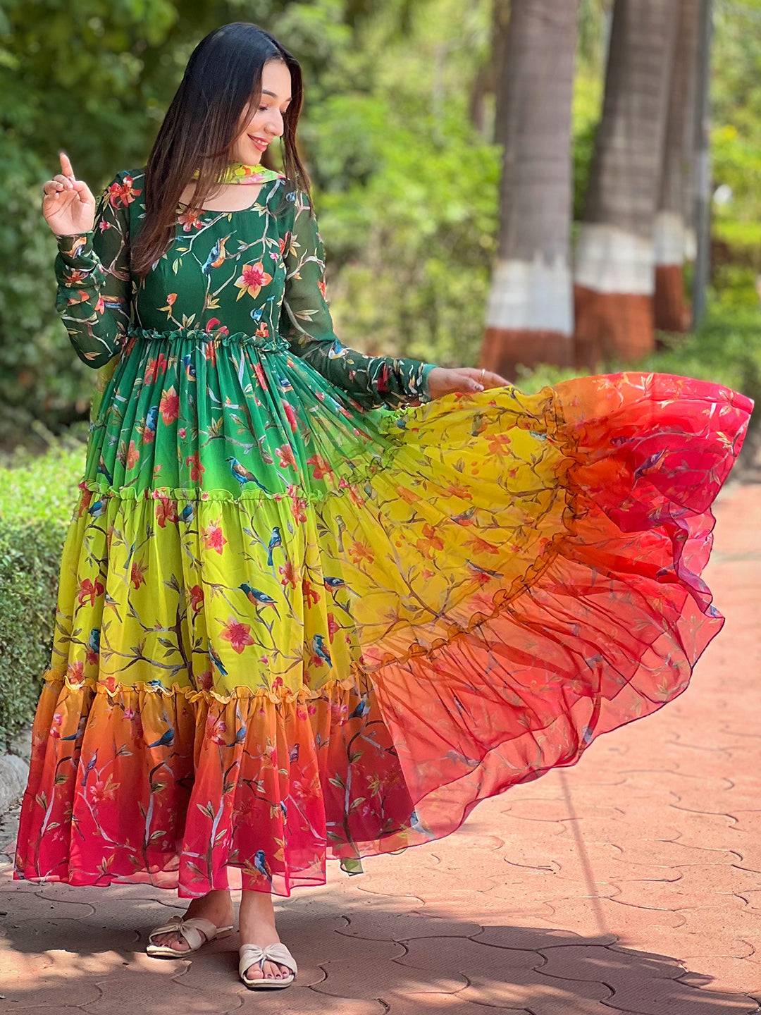 Flowing Taniya Cocktail Colours Dress outdoors