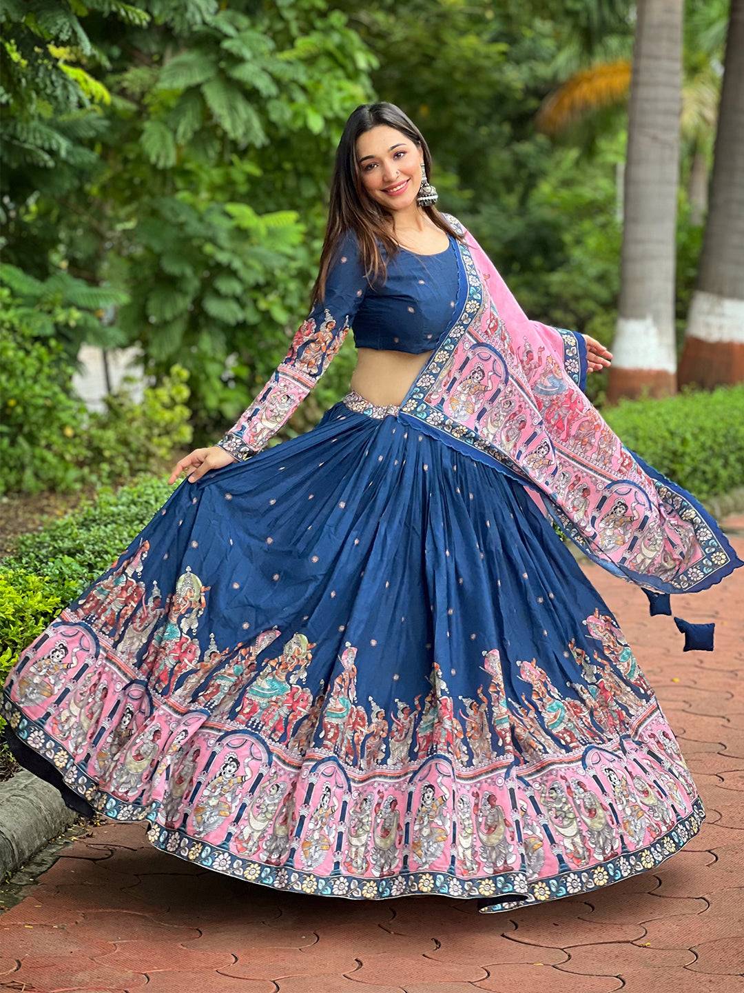 Admiral Blue Kalamkari Lehenga Set