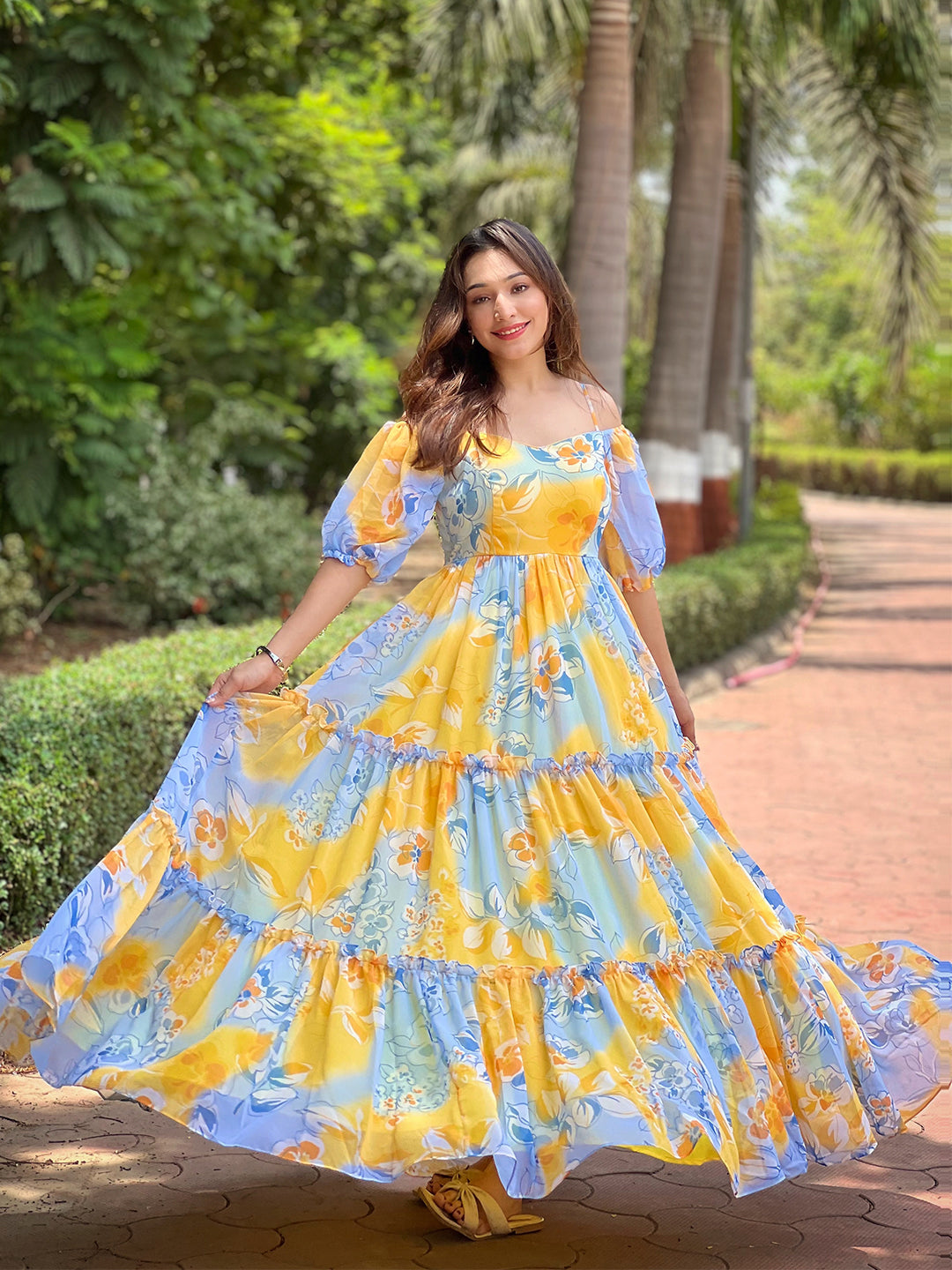 Masha Yellow Floral printed Dress