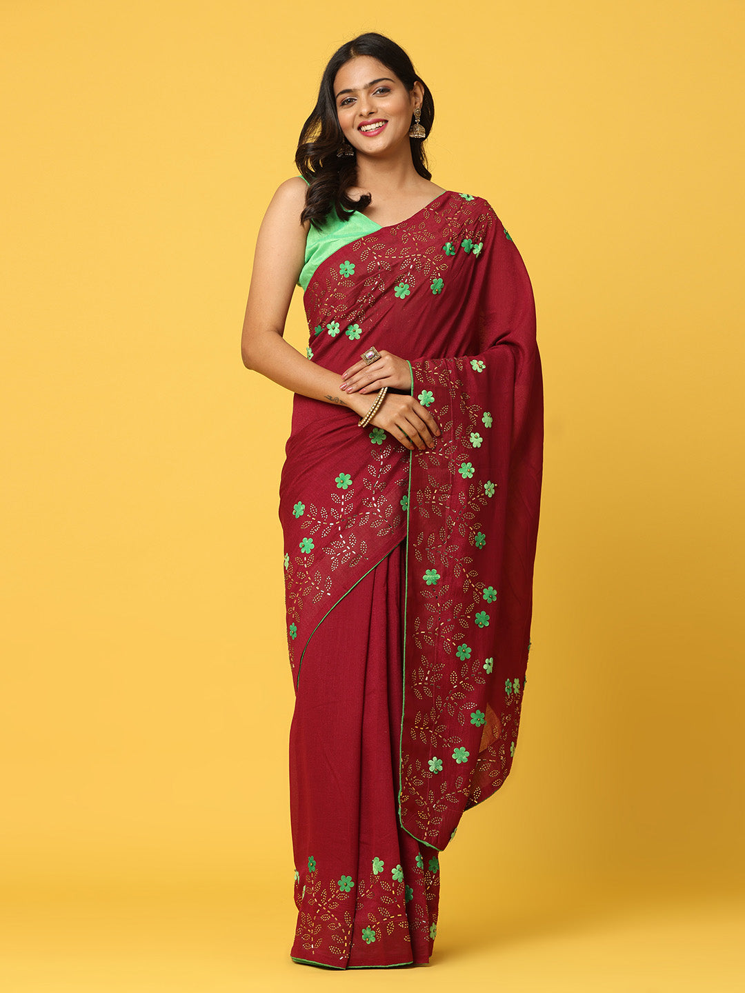 Soft Vichitra Silk Swaroski Work Party Wear Saree