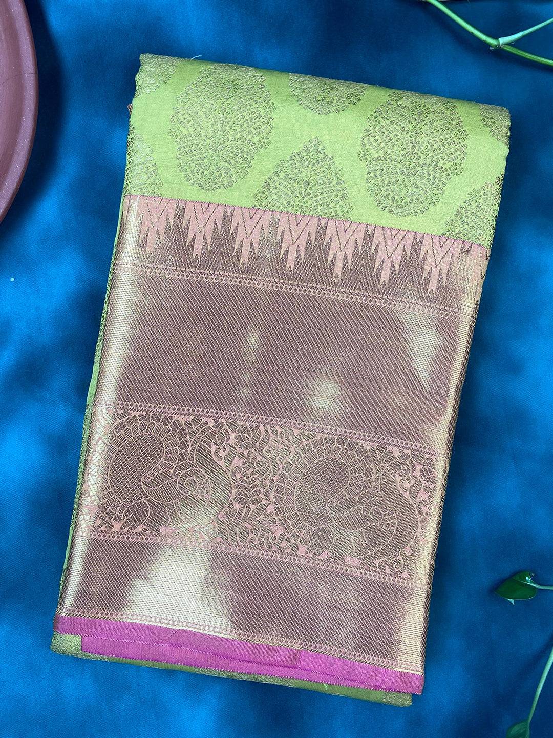 Forest Green Kanjivaram Zari Checks Saree