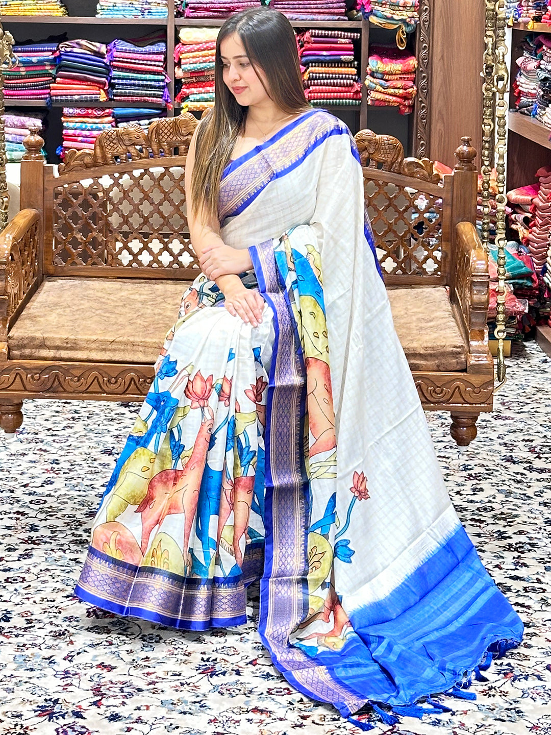 Stylish Uppada silk saree adorned with Kalamkari print