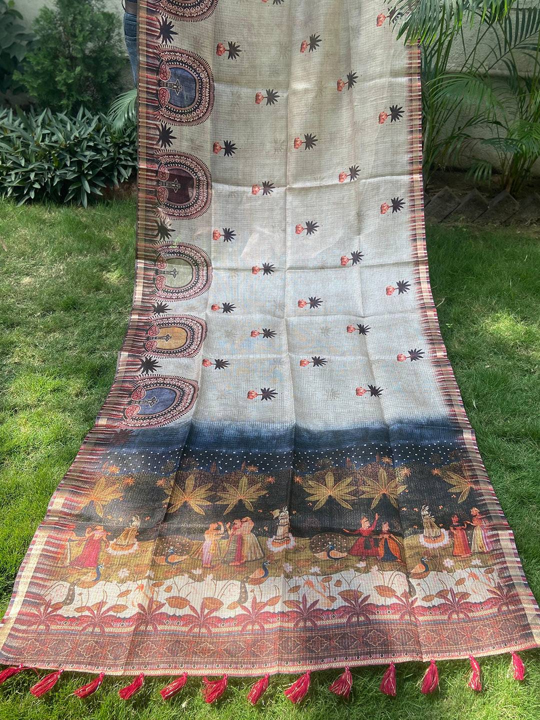 Kota Doriya Silk Saree With Kalamkari Prints & Rich Pallu