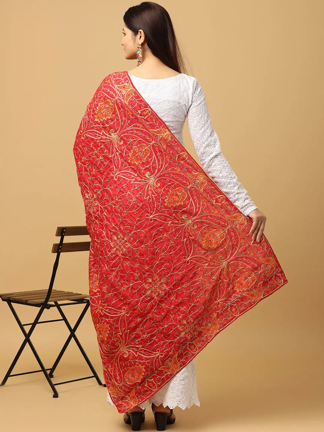 Back view of Red Poly Chiffon Pashmina Dupatta