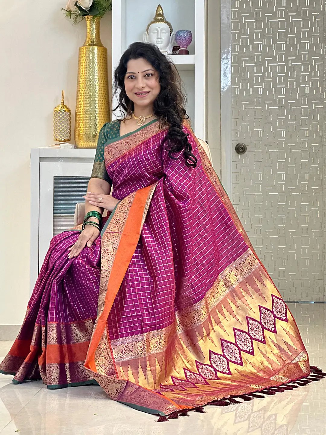  Banarasi Soft Silk Wine Colour Zari Kanchi Saree