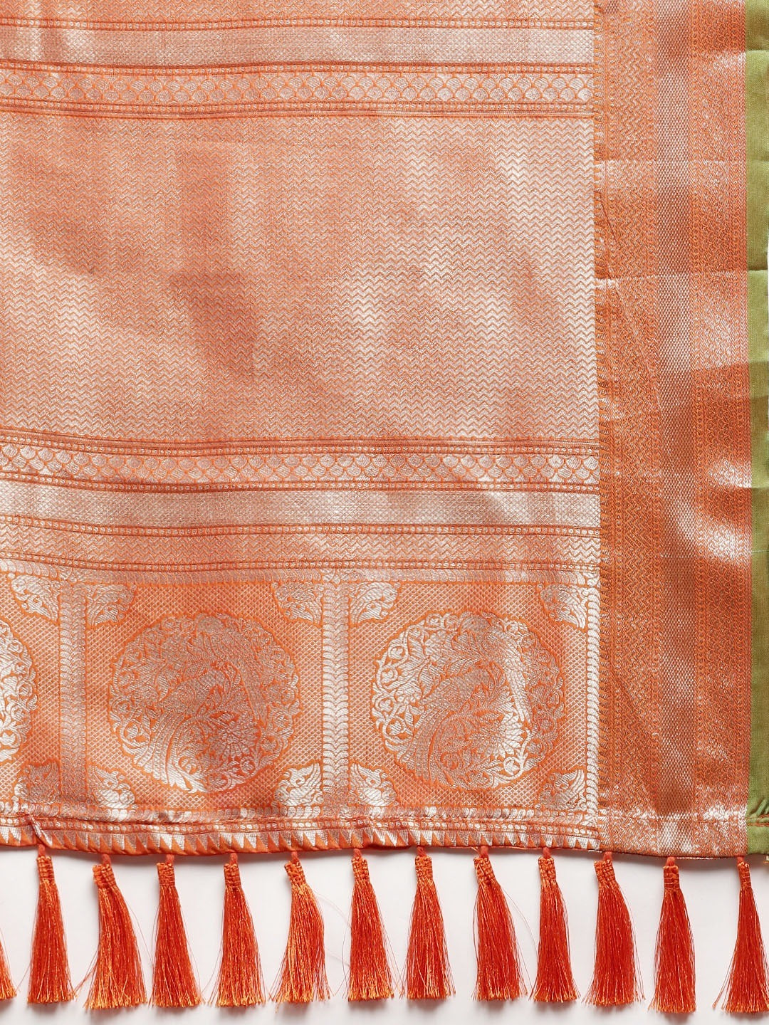 Beautiful Banarasi Striped Orange Colour Silk Blend Saree