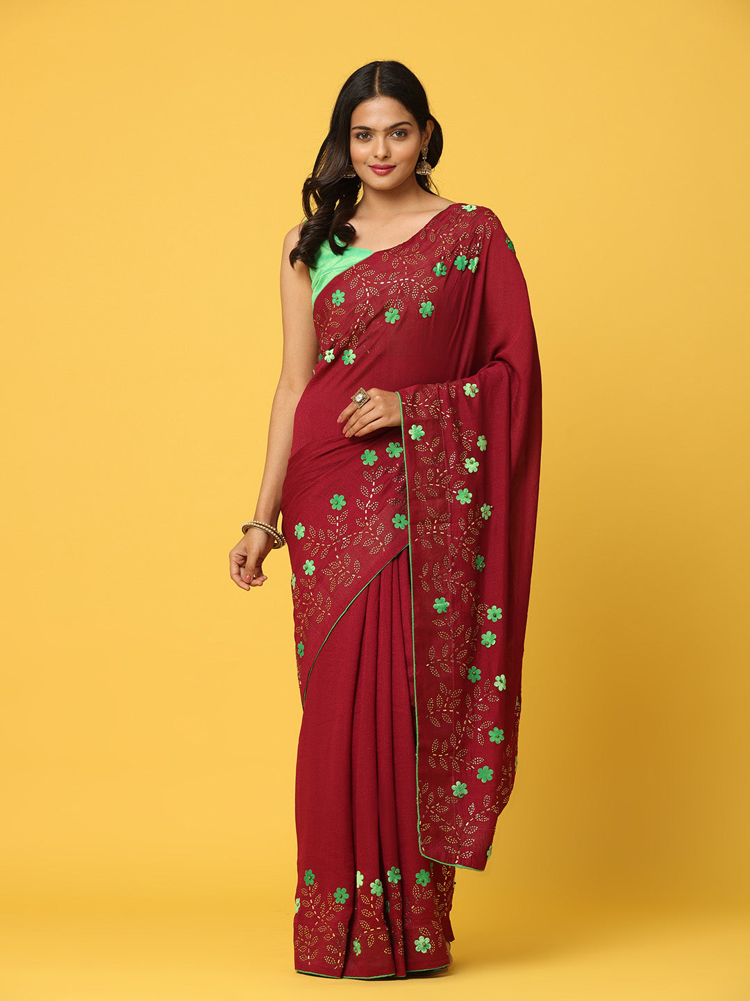 Soft Vichitra Silk Swaroski Work Party Wear Saree