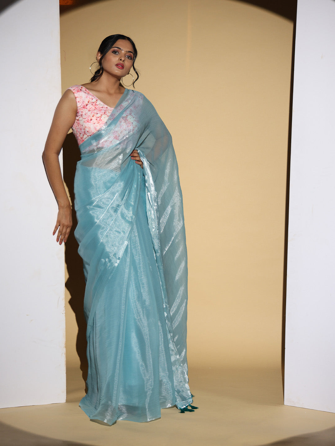 Chiffon Dual Tone Party Wear Designer Saree