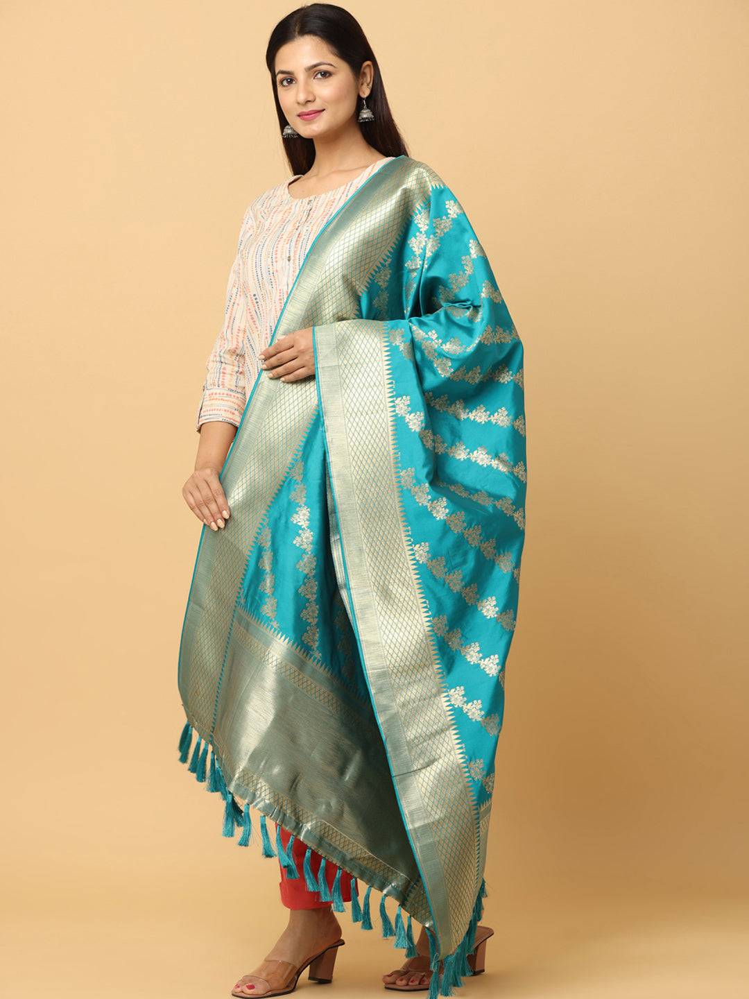 Sophisticated Rama Colour Dupatta with Tassels