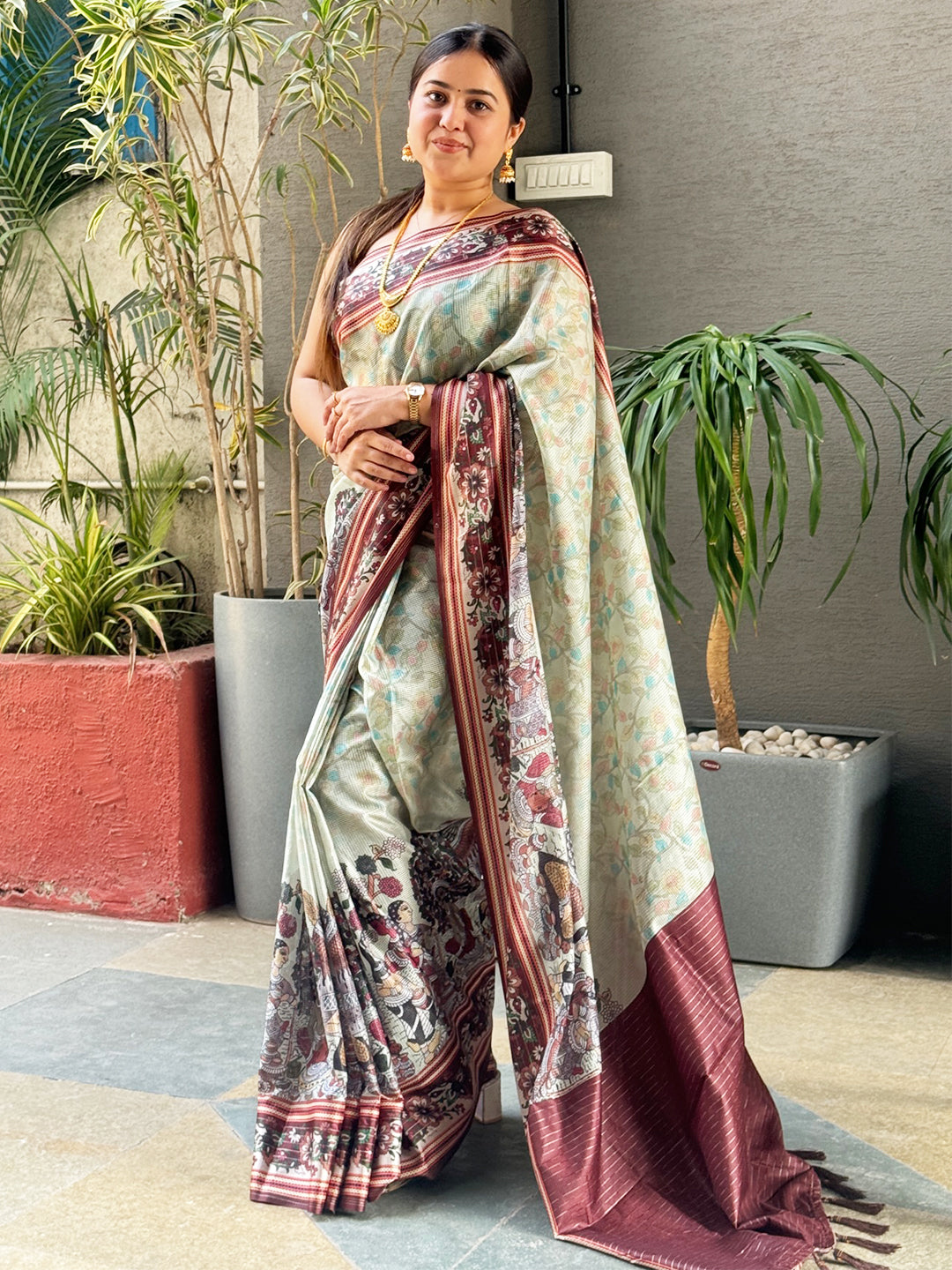 Stylish Satin Kota Doria Saree in Pista Colour with Zari Pallu