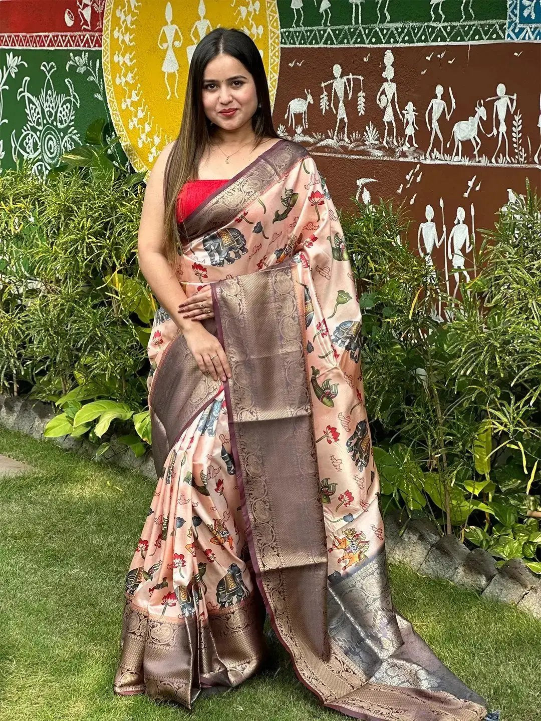  Beautiful Soft Silk Kalamkari Digital Print Saree