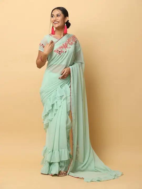 Soft Georgette Ruffle Party Wear Saree 