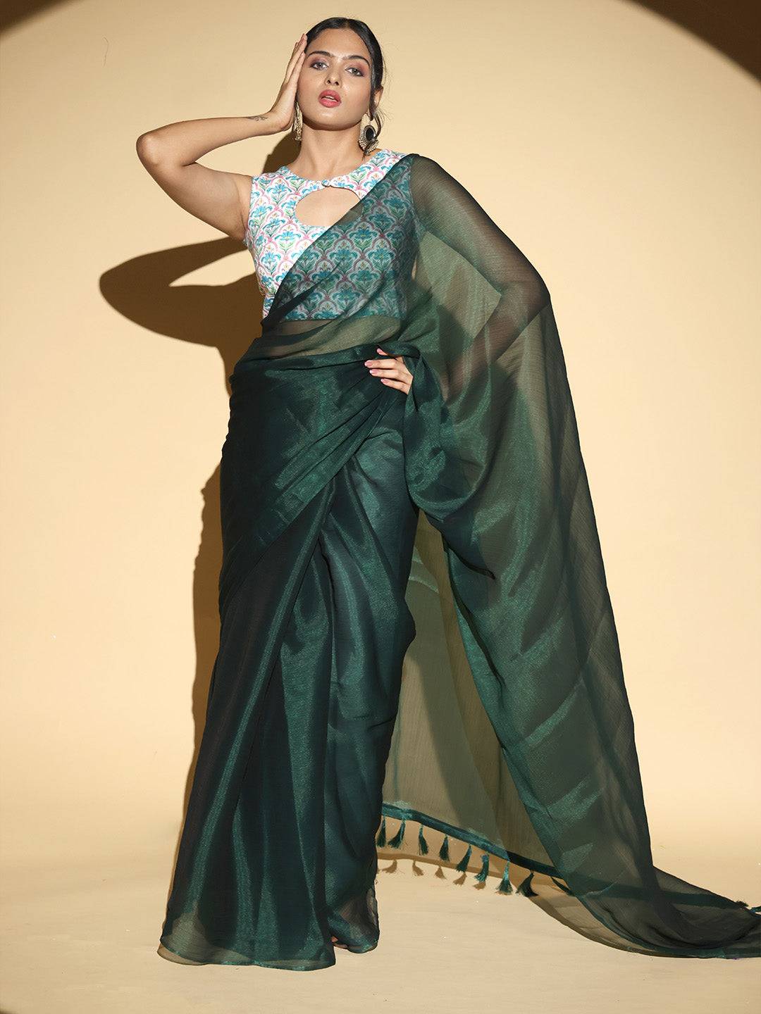 Chiffon Dual Tone Party Wear Designer Saree